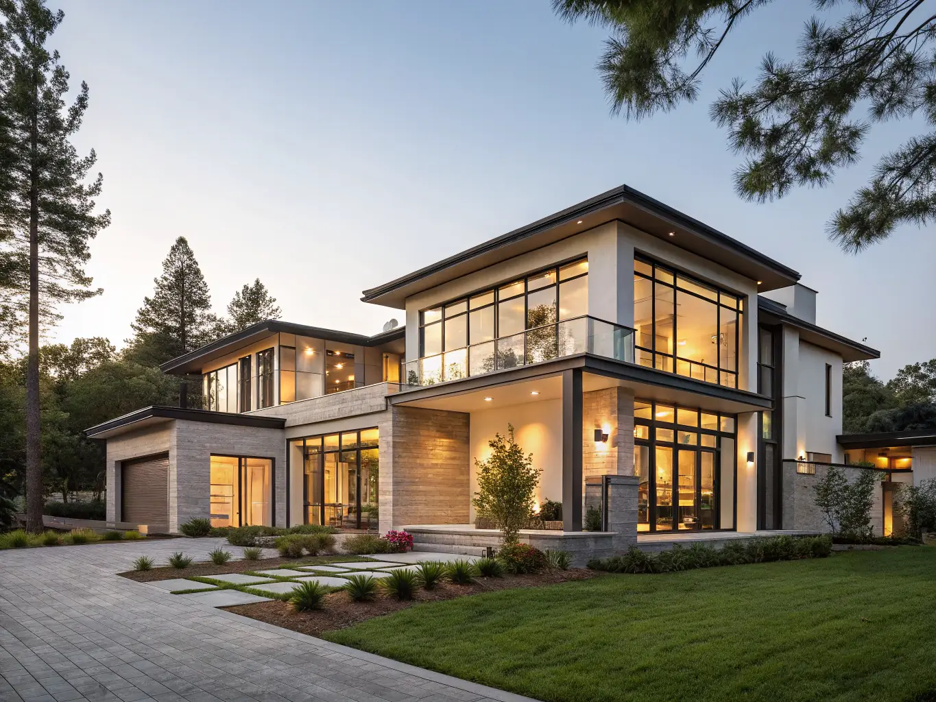 A photograph showcasing a newly constructed modern home with clean lines and large windows, set against a clear blue sky, representing Mokas' new build services.