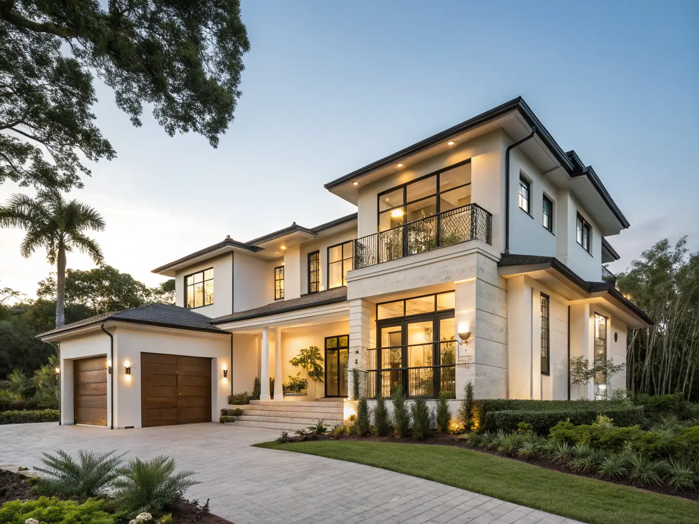 A newly constructed modern home with clean lines and large windows, showcasing Mokas's expertise in new builds. The image should highlight the quality of the construction and the attention to detail.